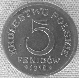  gepl. Königr. Polen 5 Fenigow 1918 F, Eisen, Jäger N605   