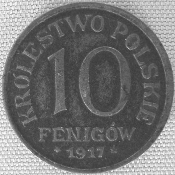 gepl. Königr. Polen 10 Fenigow 1917 F, Eisen, Jäger N606a   