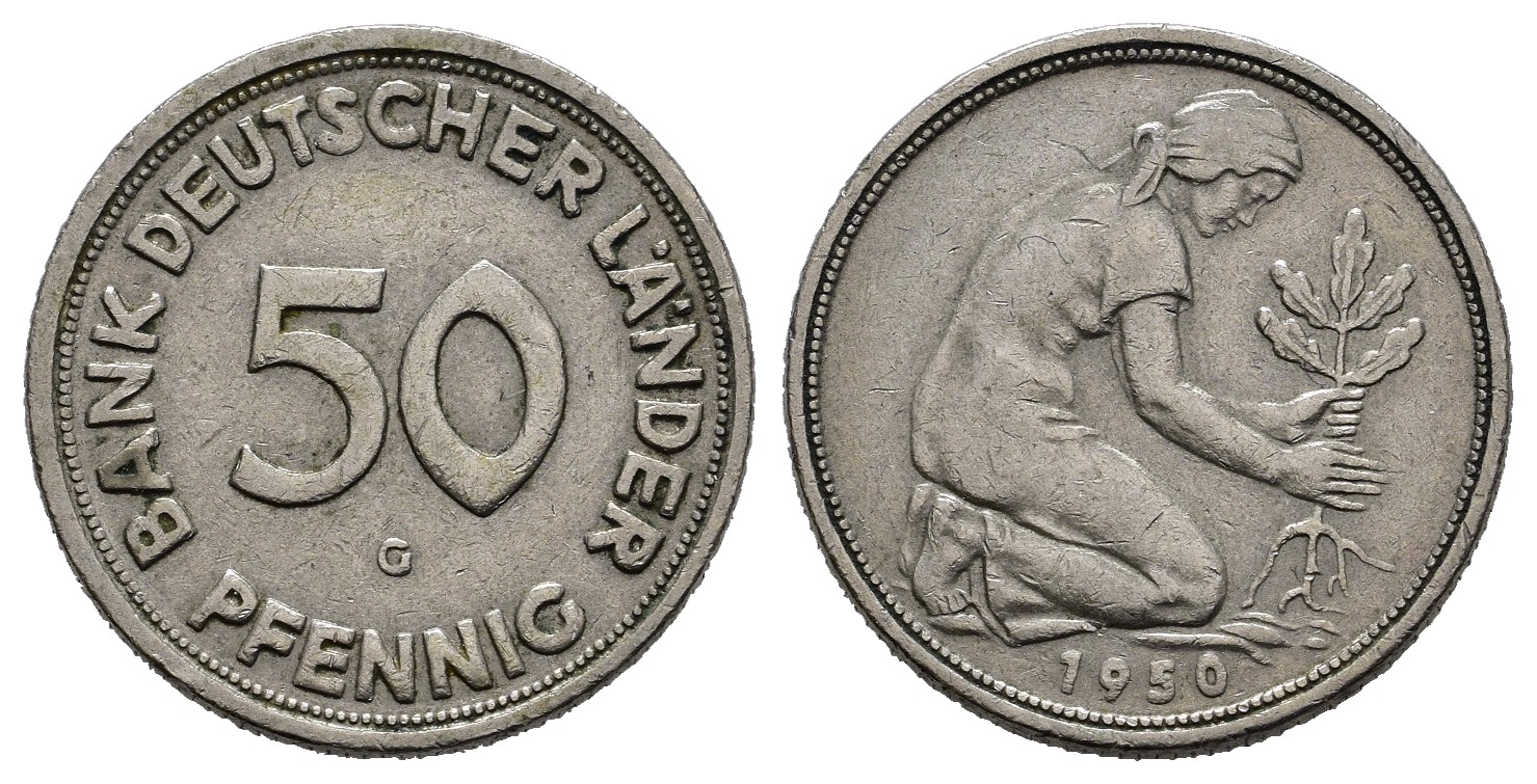 PEUS 8790 BRD Bank Deutscher Länder 50 Pfennig 1950 G Sehr schön