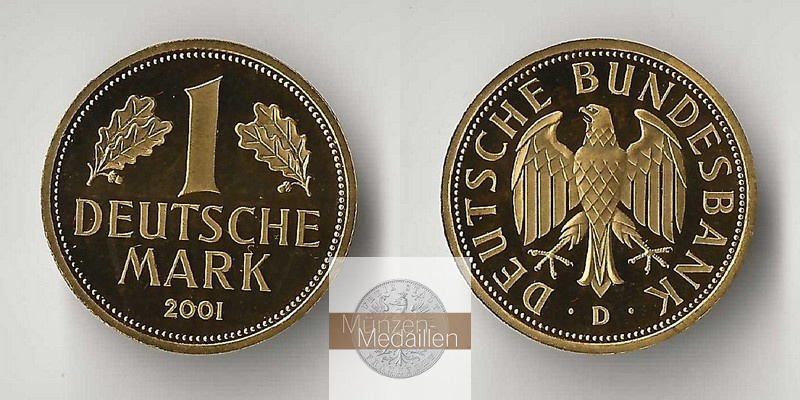 BRD   1 Mark  2001 D MM-Frankfurt   Feingold: 12g Goldene Abschiedsprägung der Deutschen Bundesbank 