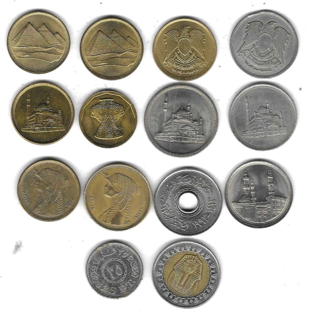  Ägypten Lot mit 14 verschiedenen Münzen, SS - Stempelglanz, siehe Scan unten   