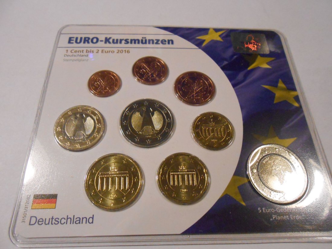  Deutschland EURO KMS 2016 mit 5 EURO Sondermünze 2016 F Planet Erde   