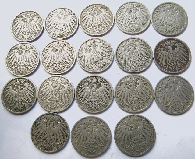  Kaiserreich, 18 x 10 Pfennig, großer Adler, 1902-1906   