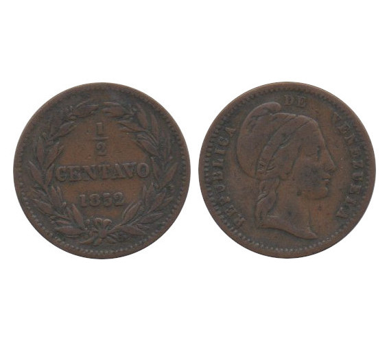  Venezuela 1/2 Centavo 1852 Liberty RARE   