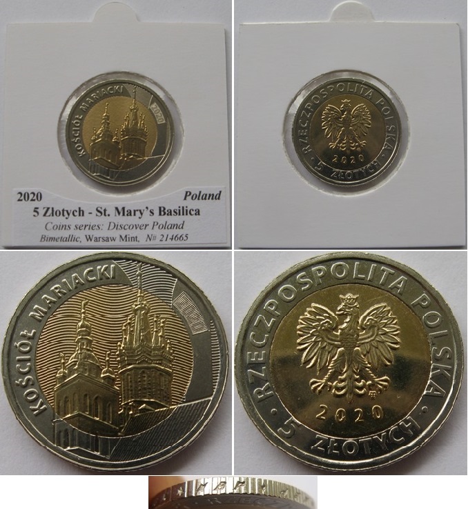  2020, Poland,a commemorative  5 Złotych  coin: „St. Mary’s Basilica”   