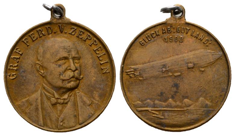  Medaille 1908; Graf Zeppelin; bronze;gehenkelt; 3,35 g; Ø 22,68 mm   
