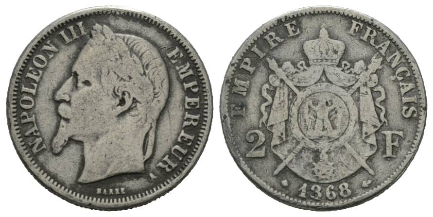  Frankreich; 2 Francs 1868; Fälschung   