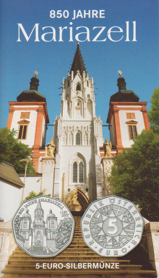  Offiz. 5-Euro-Silbermünze Österreich *850 Jahre Mariazell* 2007 *hgh*   