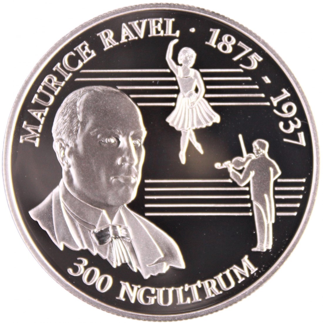  Buthan: 300 Ngultrum 1993 auf M. Ravel, Silber 31,32 gr. 925er, pp, seltener!   