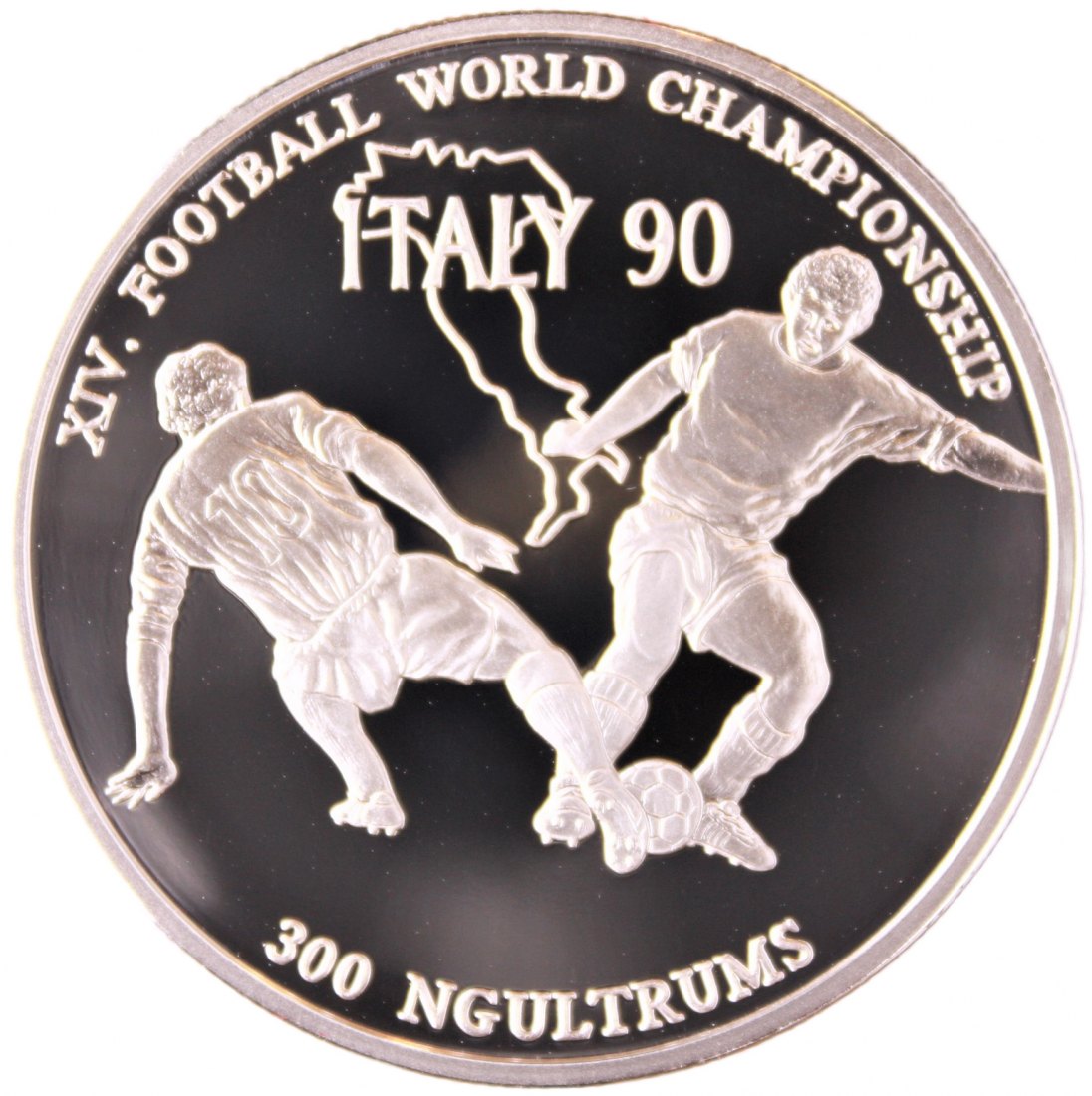  Bhutan: 300 Ngultrum 1990, 28,28 gr. 925er Silber, WM 1990 in Italien, pp, nur 20.000 Ex.   