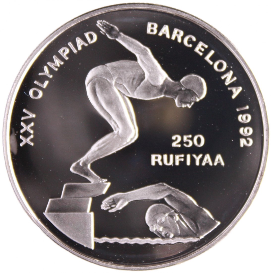  Malediven: 250 Rufiyaa 1990, Barcelona 1992, 31,47 gr. 925er Silber, seltener!   