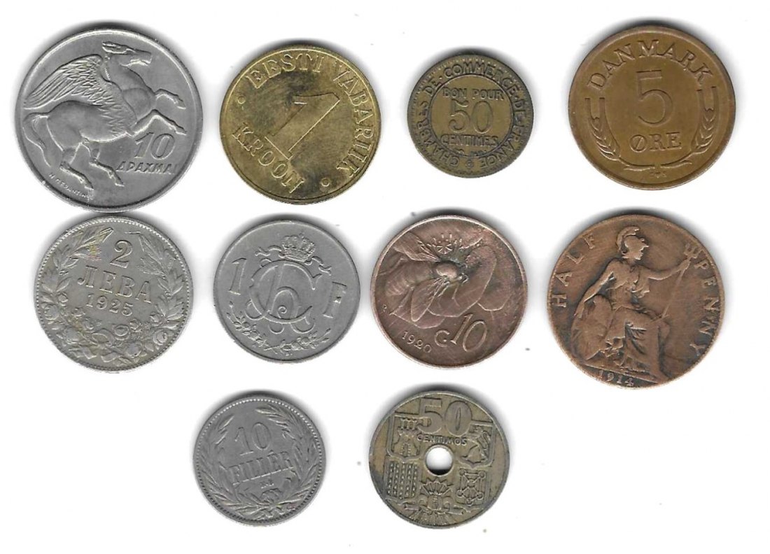  Europa Lot mit 10 Münzen - 10 Länder z.T. ältere, SS, siehe Scan unten   