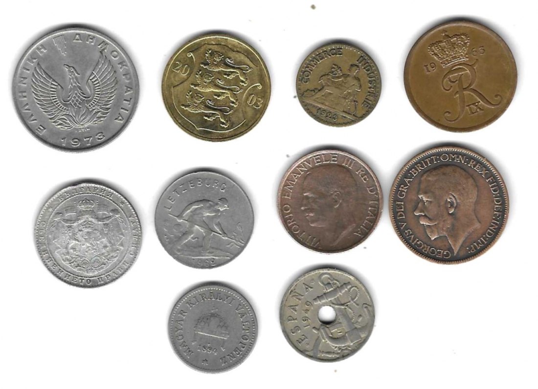  Europa Lot mit 10 Münzen - 10 Länder z.T. ältere, SS, siehe Scan unten   