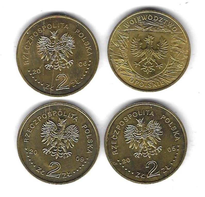  Polen Lot 4 x 2 Zlotych, Me, Stempelglanz, Einzelaufstellung und Scan siehe unten   