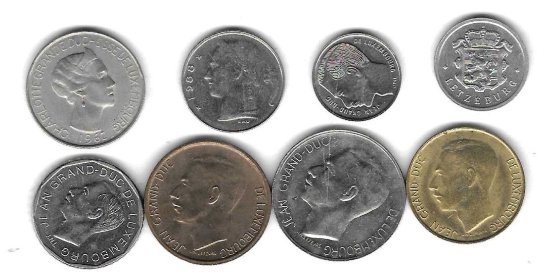  Luxemburg Lot mit 7 Münzen, meist Stempelglanz, Einzelaufstellung und Scan siehe unten   