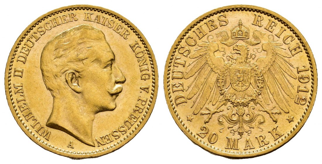 PEUS 9237 Kaiserreich - Preußen 7,16 g Feingold. Wilhelm II. (1888 - 1918) 20 Mark GOLD 1912 A Kl. Kratzer, fast Vorzüglich