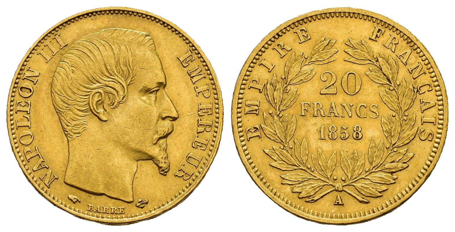 PEUS 9238 Frankreich 5,81 g Feingold. Napoleon III. (1852-1870) 20 Francs GOLD 1858 A Sehr schön