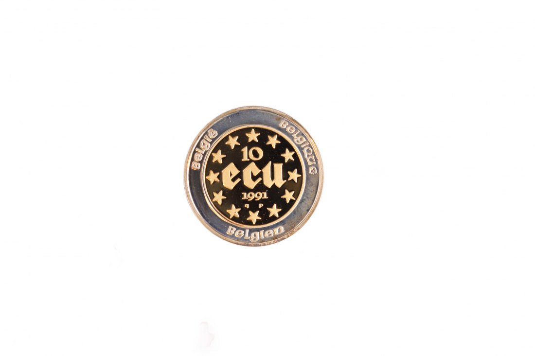  Belgien: Baudouin, 10 Ecu 1991, Bimetall Münze aus Gold, Silber und Kupfer, siehe unten!   