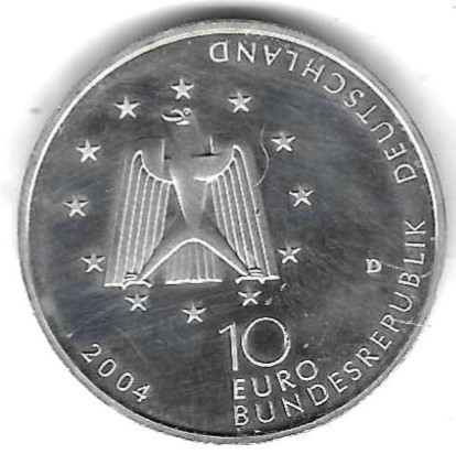  BRD 10 Euro 2004, Columbus für die ISS, Silber 18 gr. 0,925, BU, siehe Scan unten   