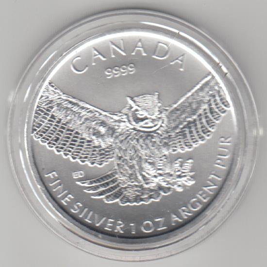  Kanada, Birds of Prey, Eule 2015, 1 unze oz Silber   
