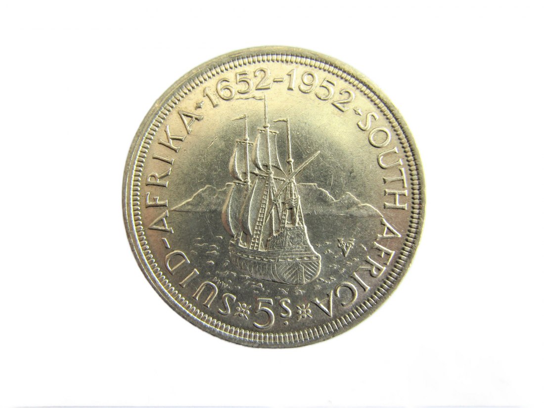  Südafrika: Georg VI, 5 Shilling 1952, Silber, hübsche Erhaltung!   