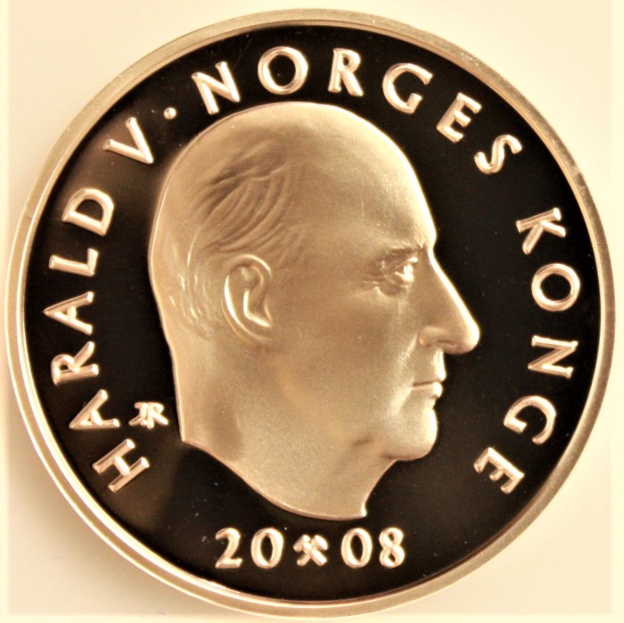  Norwegen: Harald V., 200 Kr. 2008 auf H. Wergeland, pp, SELTEN, nur 29646 Ex!, 16,85 gr. AG (925er)   