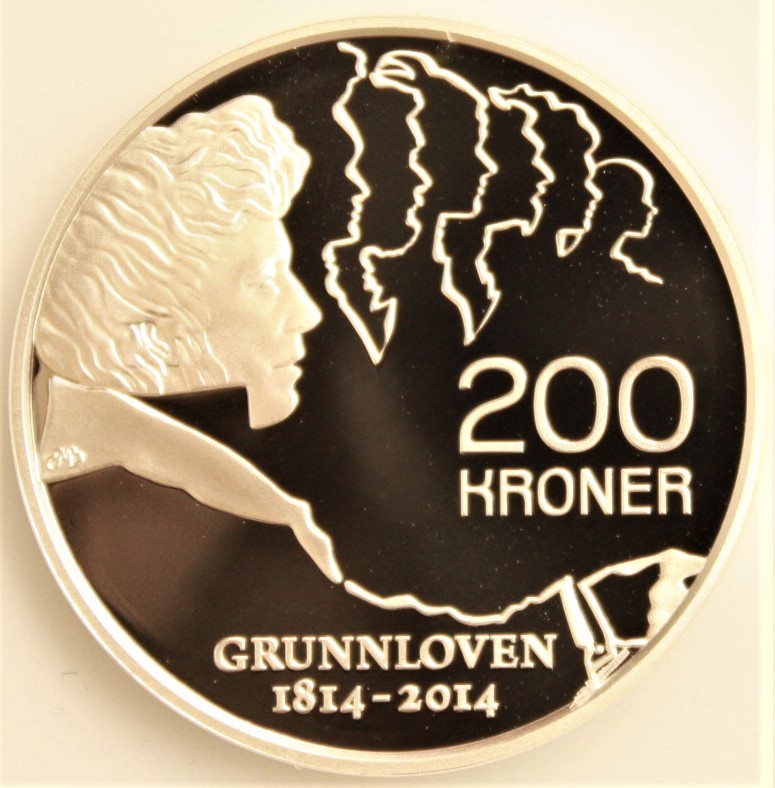  Norwegen: Harald V., 200 Kr. 2014 a.d. Grundgesetz, SELTEN, nur 20.800 Ex.!!, 16,85 gr. AG (925er)   
