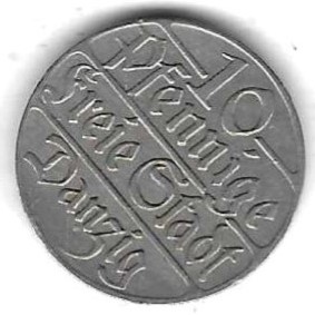  Danzig 10 Pfennig 1923, Cu-Ni, sehr guter Erhalt, siehe Scan unten   