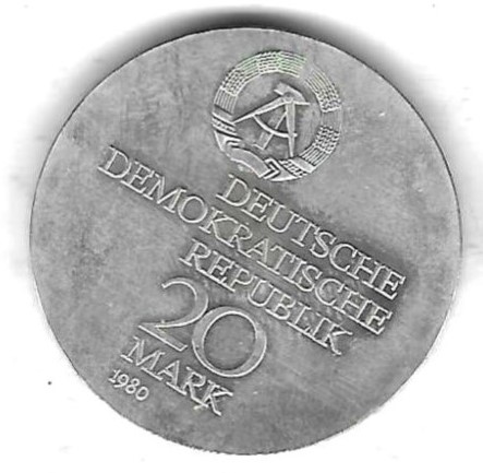  DDR 20 Mark 1980, Ernst Karl Abbe, Silber 20,9 gr. 0,500, Unc, siehe Scan unten   