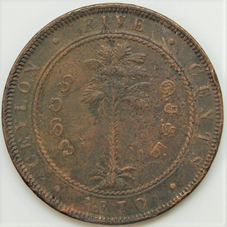  Ceylon (british), Victoria: 5 Cent 1870, CU, siehe Bilder!   