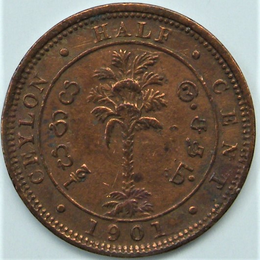  Ceylon (british), Victoria: 1/2 Cent 1901, CU, siehe Bilder!   