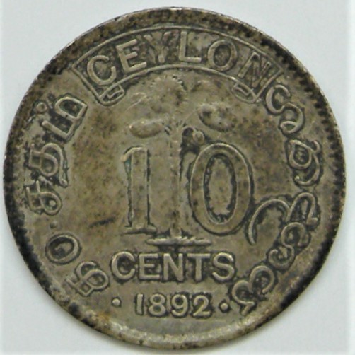  Ceylon (british), Victoria: 10 Cent 1892, Silber, siehe Bilder!   