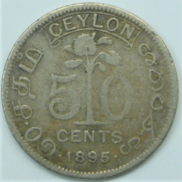 Ceylon (british), Victoria: 50 Cent 1895, Silber, siehe Bilder!   