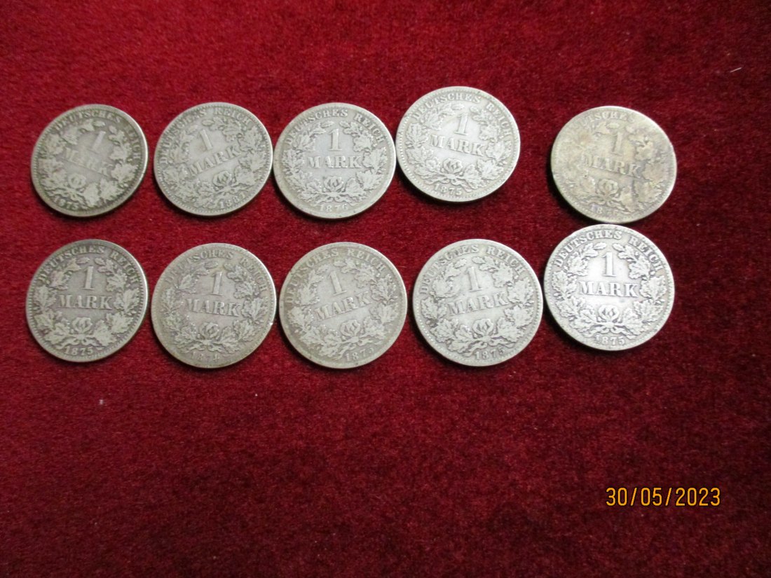  10 x 1 Mark Deutsches Reich Silbermünzen   