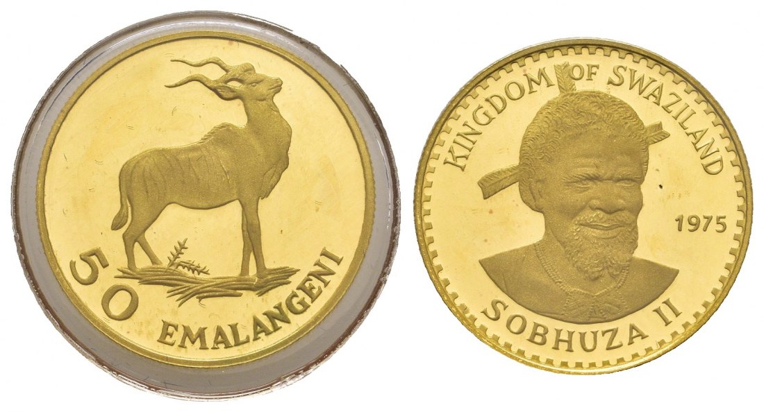 PEUS 9254 Swaziland 3,88 g Feingold. König Sobhuza II - 75. Geburtstag 50 Emalangeni GOLD 1975 Uncirculated (eingeschweißt)