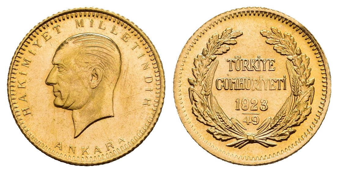 PEUS 9255 Türkei 1,65 g Feingold. 25 Piaster GOLD 1923-49=1972 Vorzüglich +