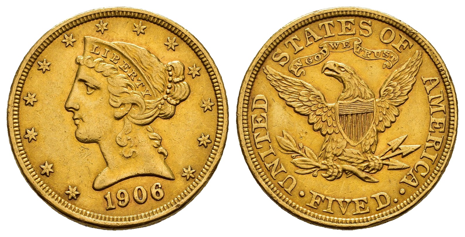 PEUS 9257 USA 7,52 g Feingold. Coronet Head 5 Dollars GOLD 1906 Sehr schön