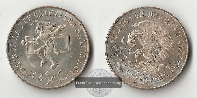  Mexiko, 25 Pesos 1968  Sommer Olympiade - Mexico City   FM-Frankfurt  Feinsilber: 16,2g   