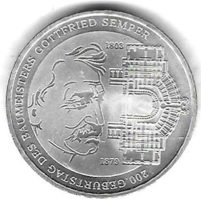  BRD 10 Euro 2003, Gottfried Semper, Silber 18 gr. 0,925, BU, siehe Scan unten   