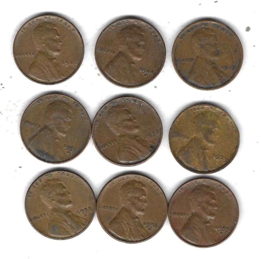  USA Lot mit 9 noch älteren 1 Cent, nicht schlecht erhalten, Einzelaufstellung und Scan siehe unten   