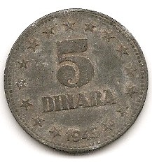  Jugoslawien 5 Dinara 1945 #151   