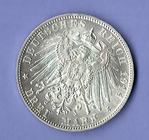  3 Mark Bayern Ludwig III 1914 -st  Golden Gate Münzenankauf Koblenz Frank Maurer X272   