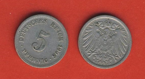  Kaiserreich 5 Pfennig 1908 F   