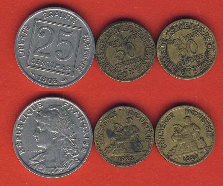  Frankreich 25 Centimes 1903, 50 Centimes 1923, 50 Centimes 1926  (Lot 22)   