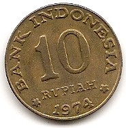  Indonesia 10 Rupiah 1974 #170   