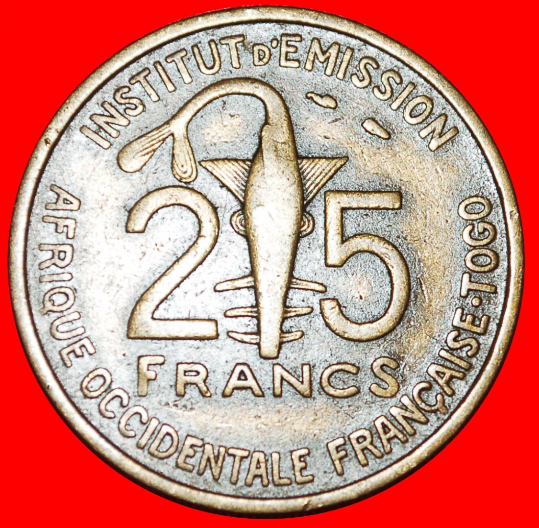  * GOLD SCHWERTFISCH FRANKREICH: FRANZÖSISCH-WESTAFRIKA ★ 25 FRANCS 1957 TOGO! OHNE VORBEHALT!   