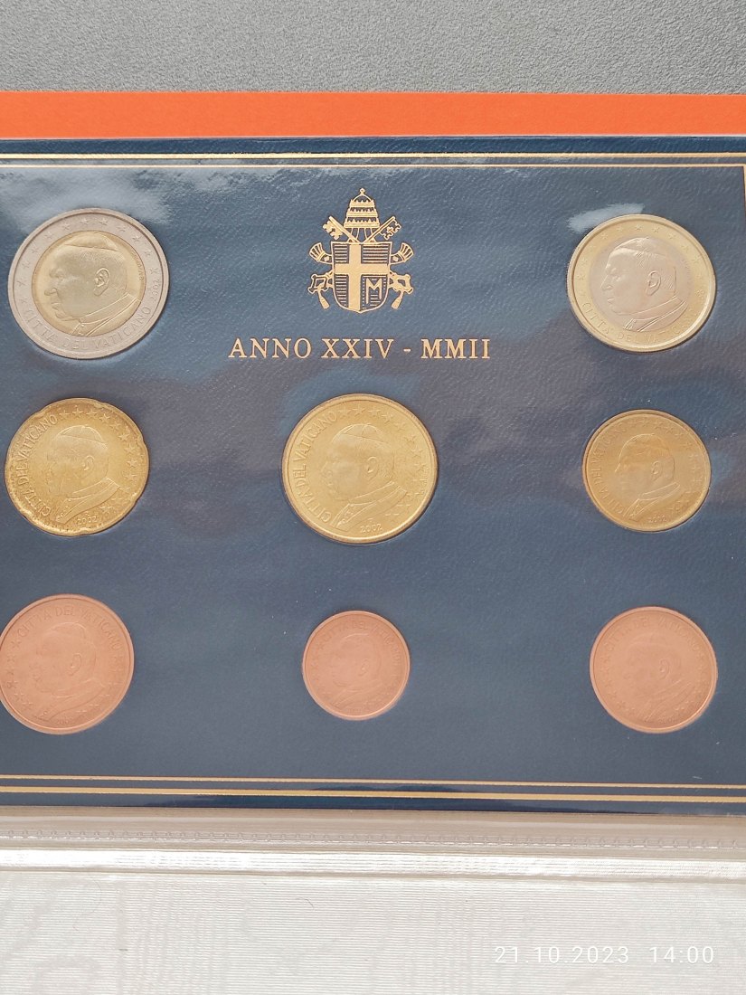  Vatikan 3,88 Euro Kursmünzensatz  2002 im offiziellen blauen Folder   