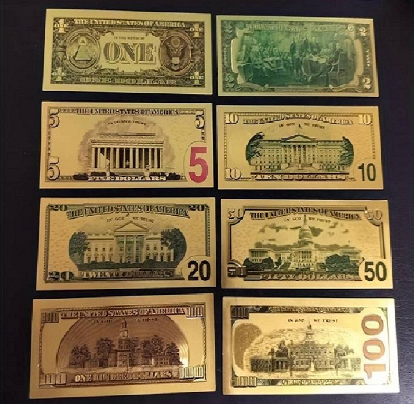  1-100 Dollar Gold-Banknoten-Satz mit 8 Scheinen USA für Sammler   