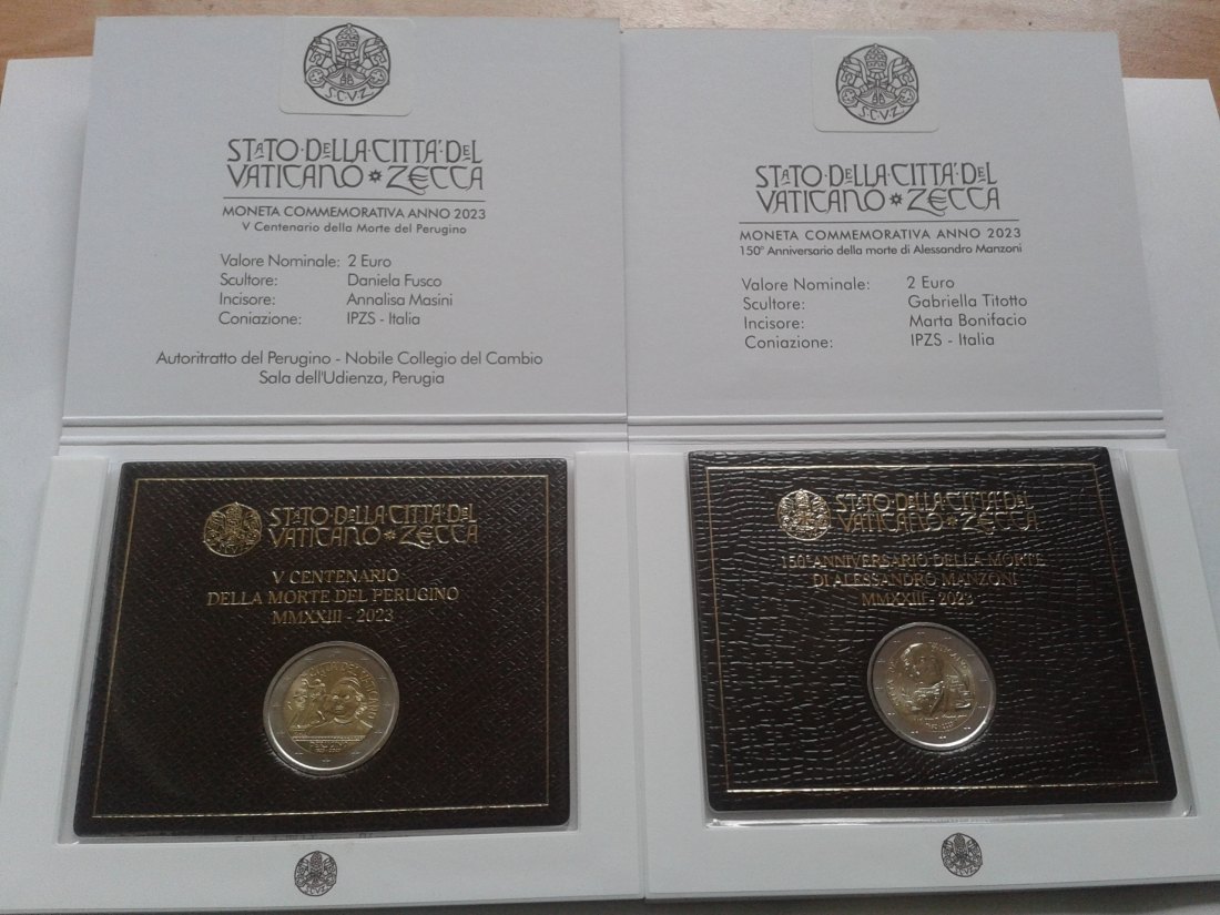  Original 2 x 2 euro 2023 Vatikan Peruguino und Manzoni im Folder/Blister   