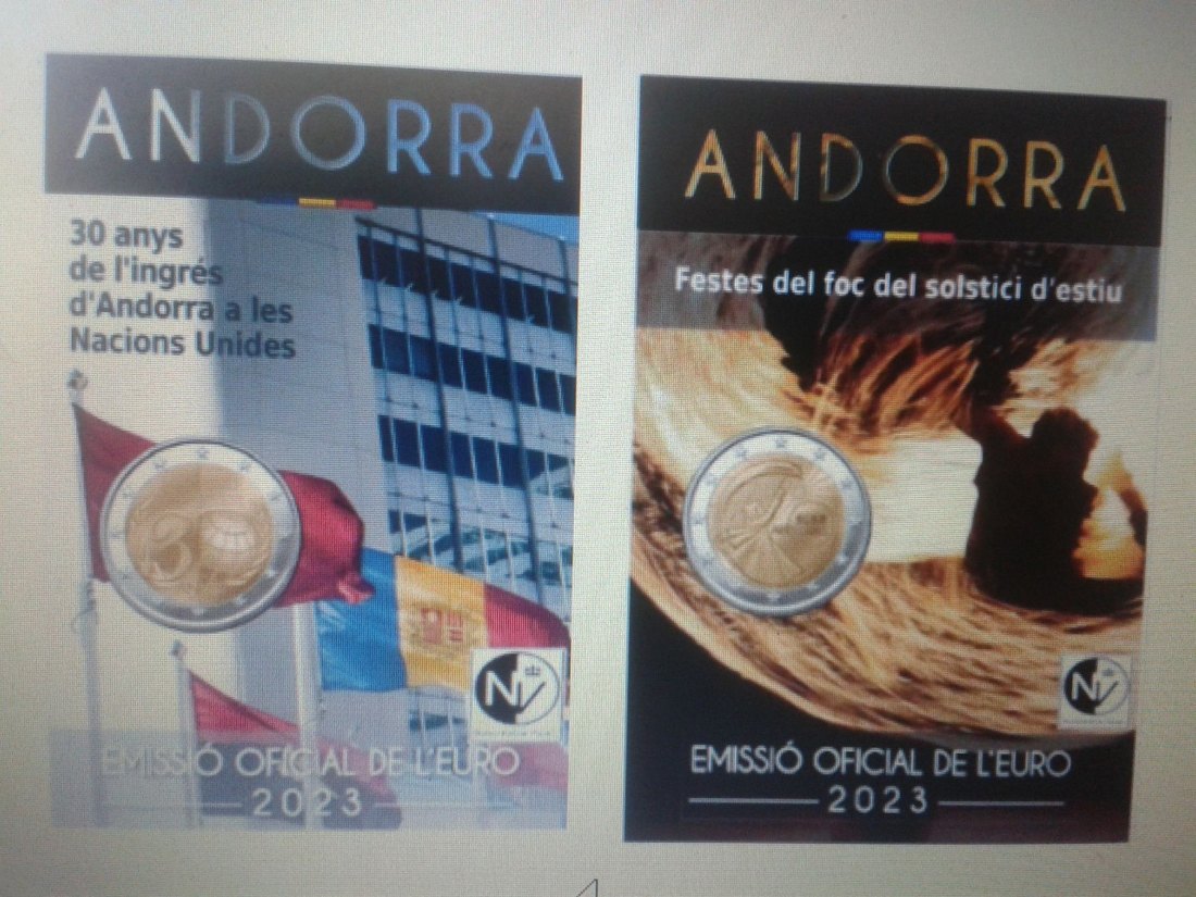  Original 2 x 2 euro 2023 Andorra Sommersonmnenwende und UN Mitgliedschaft in coincards   